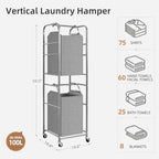 STORAGE MANIAC 2 Tier Vertical Laundry Hamper, 2 Section Laundry Sorter with 2 Removable Tote Bags, Rolling Clothes Basket for Towels, Blankets, Tall Dirty Clothes Hamper for Closet, Bathroom, 2 Bags - size: 2 Section