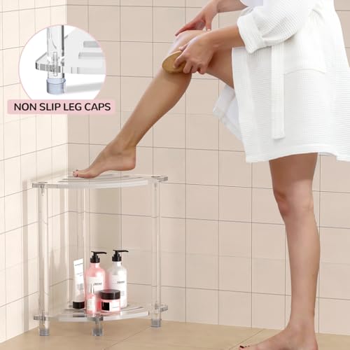 Acrylic Corner Shower Stool, Clear Shower Bench for Inside Shower, Non-Slip Waterproof Shower Stool Towel Storage