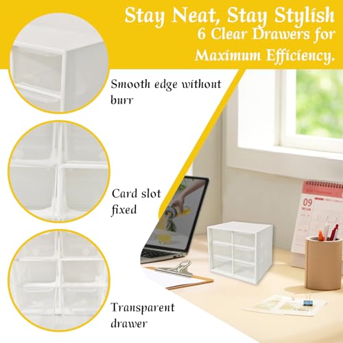 Small Drawer Organizer for Desk, 4.7" x 4.7" x 3.8" Small Desktop Organizer with 6 Drawers, Plastic Storage Box for Office, Classroom, Craft and Home Organization - color: White