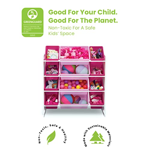 Delta Children Kids Toy Storage Organizer with 12 Plastic Bins - Greenguard Gold Certified, White/Pink - color: White/Pink