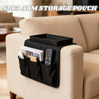 Sofa Armrest Organizer with Cup Holder,No-Slip,1 Large Pockets and 3 Small Pockets,Storage Pockets Bag for TV Remote,Cellphone,Drinks,Pen,Magazine,Snacks