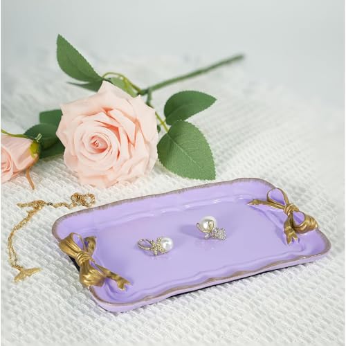 Vintage Decorative Tray Jewelry Tray Towel Tray Storage Tray Rings Necklace Bracelets Earrings Trays Cosmetics Jewelry Organizer Retro Design Bow Decor Resin Plate Coquette Room Decor (Purple) - color: Purple