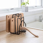 SUNFICON Cutting Board Rack Chopping Board Organizer Stand Holder Kitchen Countertop Pots Pan Lids Rack Organizer Flat Steel 4.92 x 5.7 x 8.47 in. Black - color: 1PCS Black