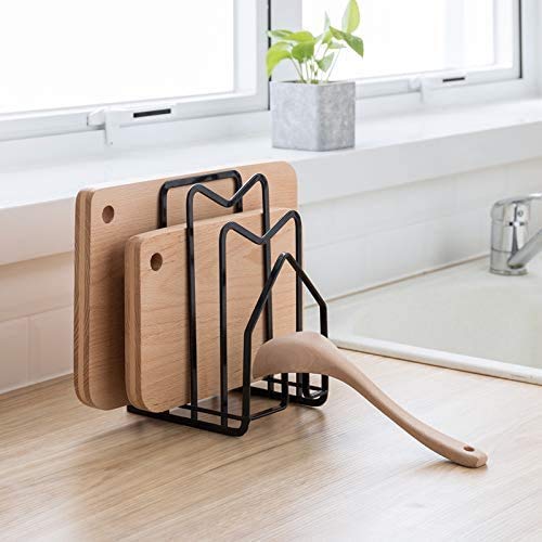 SUNFICON Cutting Board Rack Chopping Board Organizer Stand Holder Kitchen Countertop Pots Pan Lids Rack Organizer Flat Steel 4.92 x 5.7 x 8.47 in. Black - color: 1PCS Black