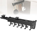 Homaisson Pull Out Hanging Pot Rack, 12-Hook Extendable Sliding Rail Organizer, Metal Pull Out Pan Rack for Under Cabinet, Adjustable Pot Pan Organizer, Multi-Use for Cupboard Closet