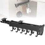 Homaisson Pull Out Hanging Pot Rack, 12-Hook Extendable Sliding Rail Organizer, Metal Pull Out Pan Rack for Under Cabinet, Adjustable Pot Pan Organizer, Multi-Use for Cupboard Closet