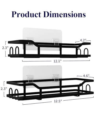 Kitsure Shower Caddy - 2 Pack, No Drilling Shower Organizer with 8 Hooks, Rustproof Stainless Steel Shower Shelf for Inside Shower, Wall Mounted Shower Rack for Bathroom, Kitchen, Black - color: Black, size: X-Large
