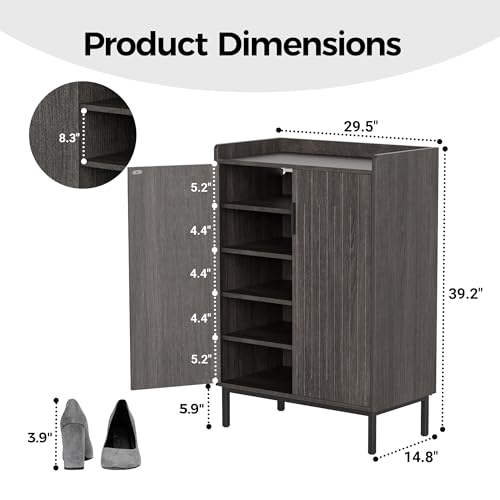 Mericonia Shoe Cabinet with Metal Legs, Farmhouse Large 5-Tier Shoe Storage Cabinet with Doors, Wooden Shoe Organizer for Entryway, Hallway (2 Door Shoe Cabinet, Black Oak-Modern) - color: A-black Oak