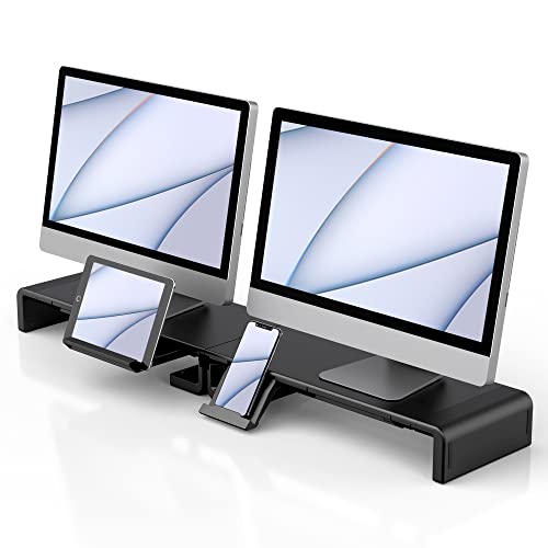 Monitor Stand Riser, Klearlook Foldable Computer Monitor Riser, Height Adjustable Computer Stand, Desk Shelf Riser with Storage Drawer & Tablet Phone Stand for Computer, Desktop, Laptop (Black 2 Pack) - color: Black 2 Pack