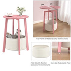 sthmec Small Round Side End Table with Cloth Storage Basket, Round Bedside Sofa Couch Coffee Tables for Small Places with Metal Frame, Modern Nighstands for Living Room Bedroom, Pink - color: Pink