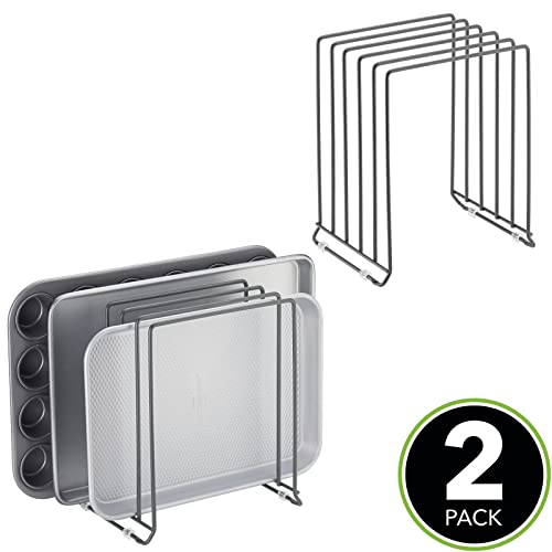 mDesign X-Large Steel Storage Tray Organizer Rack for Kitchen Cabinet, Divided Holder - 5 Slots for Skillets, Frying Pan, Pot Lids, Cutting Board, Baking Sheets, Concerto Collection, 2 Pack, Dark Gray - color: Graphite Gray, size: Pack of 2