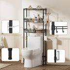 Golpart 3-Tier Over-The-Toilet Storage Shelf,Heavy-Duty Adjustable Bathroom Rack with 2 Mesh Baskets,Toilet Paper Holder & Hooks,Space-Saving Organizer for Bathroom,10”D x 24”W x 66”H,Black - size: Black with Baskets-10"D x 24"W x 66"H
