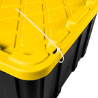 Sterilite 38 Gal Industrial Tote, Stackable Storage Bin with Snap-Fit Lid for Garage, Basement & Attic Storage, Black Base and Yellow Lily Lid, 4-Pack - size: 38 Gallon