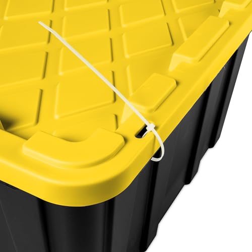 Sterilite 38 Gal Industrial Tote, Stackable Storage Bin with Snap-Fit Lid for Garage, Basement & Attic Storage, Black Base and Yellow Lily Lid, 4-Pack - size: 38 Gallon