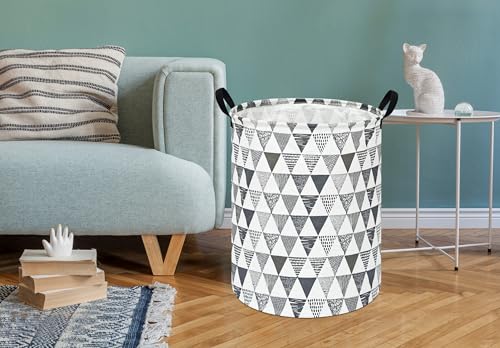 Baby Waterproof Storage Basket Kids Hamper Nursery Bins Organizer Gift Toy Box Laundry Basket for Women Large Canvas Collapsible Chest for Home/Dorm/Office/Room Decor - color: Gray triangle
