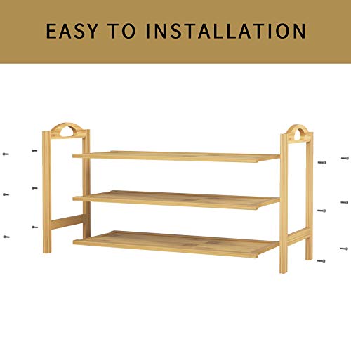 UDEAR Bamboo Shoe Rack 3-Tier Shoe Storage Organizer Entryway Shoe Shelf - size: 3-Tier
