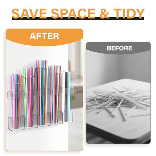 Straw Holder for Cabinet Door, Reusable Tumbler Straw Organizer Storage Container Mount for Kitchen Counter Cupboard Door (Transparent, 9.5inch) - color: Transparent, size: 9.5inch
