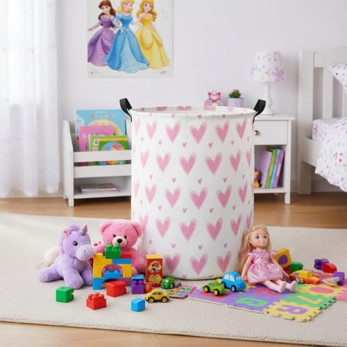 Baby Laundry Basket Baby Hamper for Nursery Girl Kids Butterfly Hamper Cute Kids Toys Storage Bin Organizer Butterfly Room Decor for Home(Pink Hearts) - color: Pink Hearts