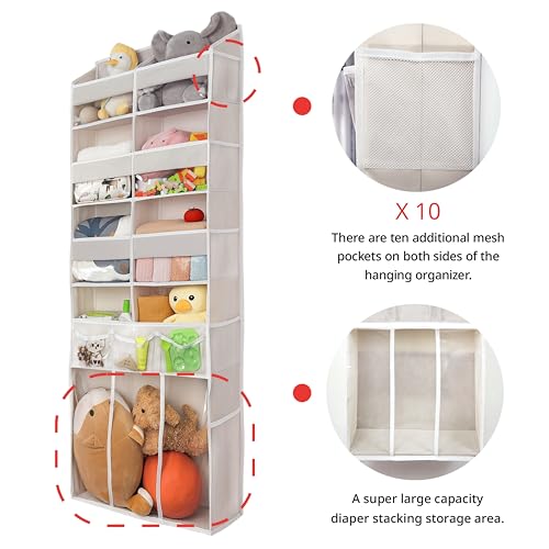 Extra Large Over The Door Organizer with Clear Pockets - 8 Compartments & XL Bottom Storage, Heavy-Duty Hanging Organizer for Bathroom, Bedroom, Closet (57 Inch Height). - color: Beige