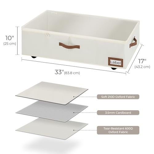 StorageWorks Under Bed Storage with Wheels, 10" Underbed Storage Containers with Lid, 90L Clothes Organizer for Blankets, Sweaters, Bedding, 2-Pack, Beige - color: Beige, size: Extra Large-with Wheels