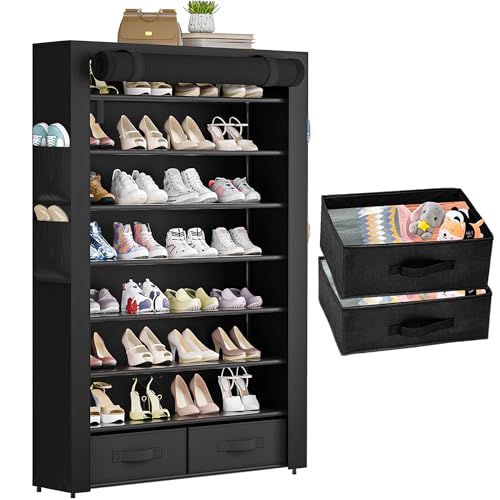 OYREL Tall Shoe Rack Dustproof Cabinet Large Capacity 8 Tier Shoe Organizer,32-40 Pairs of Shoes - size: 8Tier with 2bins Black
