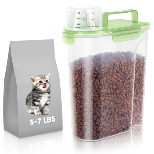 LEAWALK 5-7Lbs/6Qt Dog Cat Storage Container Portable with Upgraded Large Spout and Cup, Plastic Pet Food Dispenser for Small Animal Kibble, Bird Seed, Oatmeal, Rice, Flour, Brown Sugart (Clear Green) - color: Clear Green, size: 5L-1pack