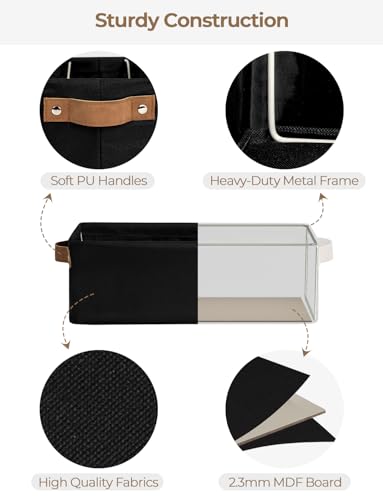 StorageWorks Narrow Storage Bins, Small Basket for Closet and Shelves, Fabric Organizer with Handles, Toilet Paper Storage, Black, 2-Pack - color: Black, size: 15"L x 6"W x 5"H