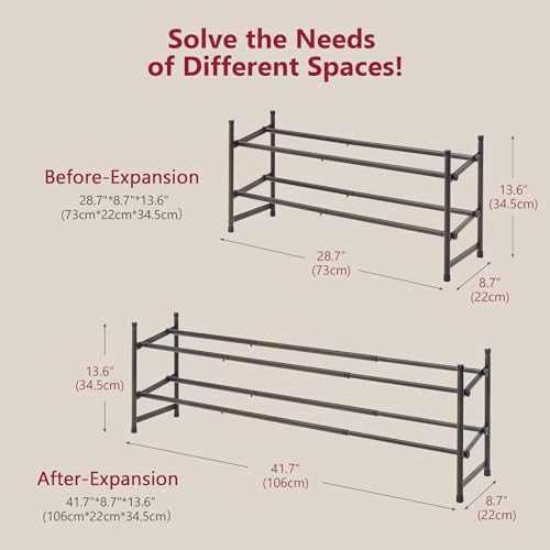 Tajsoon 2 Tier Expandable Shoe Rack for Closet, 28“-41“Adjustable & Stackable Shoe Shelf Storage, Metal Shoe Rack Organizer for Front Door Entrance, Closet, Garage, Entryway, Bronze - color: Bronze, size: 2 Tier