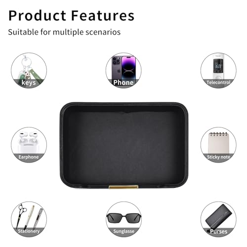 Luxury Leather Valet Tray Desktop Storage Organizer,Bedside Vanity Catchall Tray Nightstand Caddy Holder for Cosmetic,Jewelry,Watch,Keys,Phone,Wallet,Remote Controller,Pen,Black - color: Black