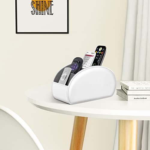 Fintie Remote Control Holder, 5 Compartments Vegan Leather TV Remoter Caddy Desktop Organizer Makeup Brush Holder Storage Fits TV Remotes, Media Controllers, Office Supplies(White) - color: White