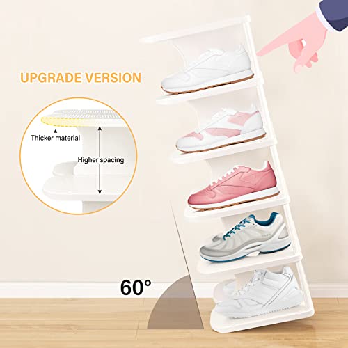6-Tier Narrow Shoe Organizer, Adjustable Cubby Shoe Rack for Closet, Free Standing Shoe Slot Tower for Entrance, Stackable Space-Saving Shoe Storage Shelf for Entryway, White - color: White