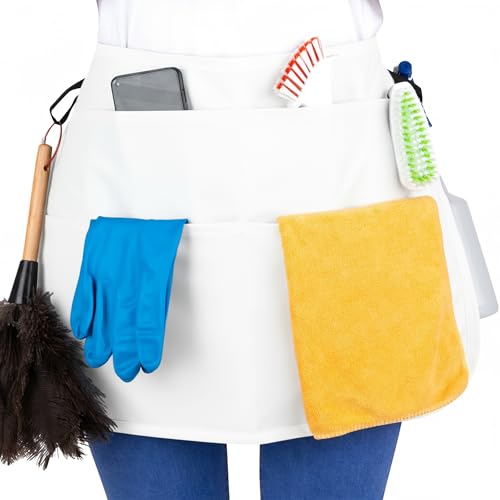 5-Pocket Waterproof Professional Cleaning Apron. Made for Pro Cleaners. Like a Cleaning Caddy Around Your Waist - color: Bright White, style: Standard