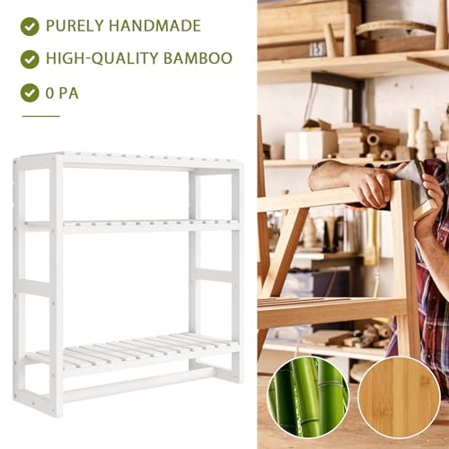 Galood Over The Toilet Storage Bathroom Shelves Wall Mounted 3 Tier Space Saver Corner Shelf Organizer Bamboo Towel Rack Toilet Paper Cabinet with Hanging Rod White - color: White 1pack, size: Large