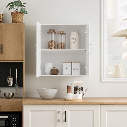 SoBuy Kitchen Wall Cabinet, Narrow Bathroom Wall Cabinet Over The Toilet Storage, Wall Mounted Medicine Cabinet with Adjustable Shelf, Floating Storage Cabinet for Laundry Room, White BZR200-T-W - color: White