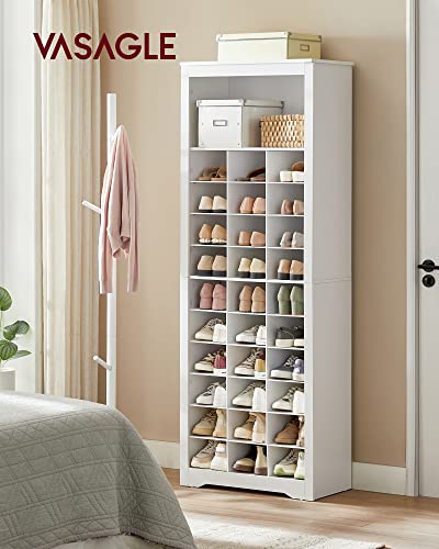 VASAGLE Shoe Storage Cabinet, 10 Tier Shoe Rack Organizer, Holds Up to 30 Pairs of Shoes, for Entryway Bedroom, 12.6 x 24.8 x 73.6 Inches, White ULBS273T14 - color: White, size: 12.6"D x 24.8"W x 73.6"H