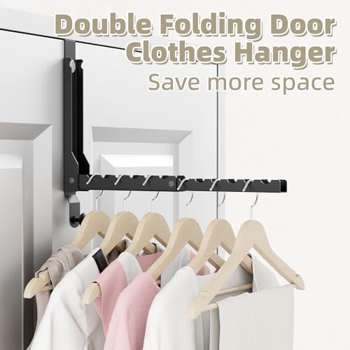 BAKON Over The Door Hangers, Over Door Hooks for Hanging, Small Space Dual Folding Portable Over Door Clothes Hanger for Clothes, Hats, Bags and Towels. (1, Black(Update)) - color: Black(update)