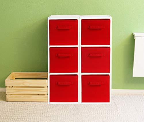 Simple Houseware Foldable Cube Storage Bins, 11-Inch Red, 6-Pack Fabric Cubes Organizer for Closet or Shelves - color: Red