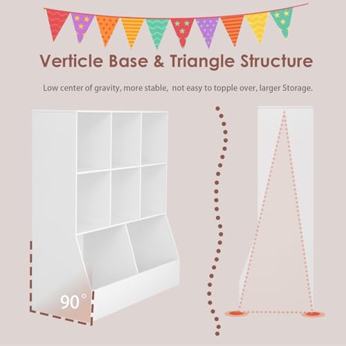 DINZI LVJ Toy Storage Organizer, Kids Bookshelf, Wood Toy Storage Cabinet, 3-Tier 8 Cubby Children Bookcase, 39.4" L Toddler Book Shelf for Playroom, Living Room, Nursery, Hallway, School, White - color: White, size: 3-Tier 39.4"