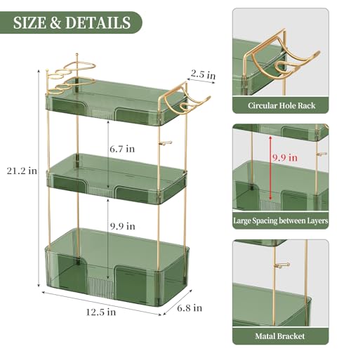 Bathroom Counter Organizer for Vanity, Makeup Organizer Countertop with Holder, Large Capacity Storage Rack, Perfect Large Skincare, Hair Care, Perfume, Easy to Install (Green, 3Tiers) - color: Green, size: 3 Tiers