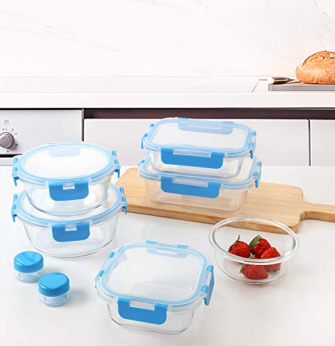 M MCIRCO 24-Piece Glass Food Storage Containers with Upgraded Snap Locking Lids,Glass Meal Prep Containers Set - Airtight Lunch Containers, Microwave, Oven, Freezer and Dishwasher, Blue - color: Blue