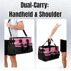Tool Organizer Tote Bag, Pink and Black, Large Capacity with Adjustable Compartments, Portable Cleaning Storage Caddy, 14.96x10.63x9.06 Inches - color: Pink