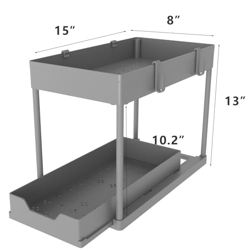 DEKAVA Under Sink Organizer 2 Pack，Bathroom Cabinet Organizer，2 Tier Sliding Cabinet Basket Organizer Drawer, Multi-Purpose Bath Collection Baskets for Bathroom (Grey) - color: Grey