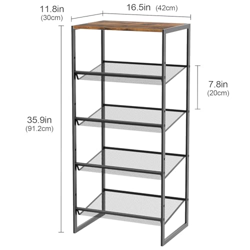 Garden 4 you Shoe Rack for Closet Narrow 5 Tiers, Small Shoe Rack with Brown Wooden Tabletop, Adjustable Metal Shoe Shelf for Closet Entryway Hallway Living Room - color: Brown, size: 5-Tier