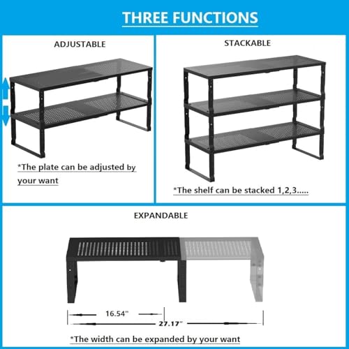 Expandable,Adjustable & Stackable Spice Rack, Cabinet Kitchen Countertop Shelf Organizer,Metal Pantry Storage Shelves - Space-Saving Storage Solution(1Pack/Black/Large) - color: Black, size: 1PACK/BLACK/LARGE
