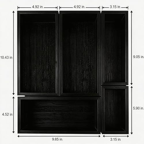 bamboo drawer organizer Set,expandable drawer dividers,wooden storage organizers,drawer organizers for kitchen, bathroom,flatware,Tea Bag Organizer (1 X 5PCS Black) - color: 1 X 5PCS Black