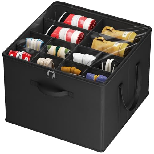 Lifewit Shoe Storage Organizer for Closet, Fabric Large Shoe Box Storage Containers with Clear Cover, Foldable Bins for Boots Heels Sneakers Fits 12-16 Pairs, 1 Pack Black - color: Black