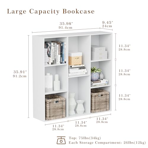 VDNEND Wooden Cube Storage Organizer with Closed Back Panel, 11in Cube Shelf Opening, Bookshelf, Display Shelf,Closet Cabinet for Home and Office (Embossed White, 8-Cube 35.98L*9.45W*35.91H) - color: Embossed White, size: 8-Cube 35.98L*9.45W*35.91H