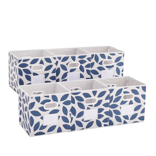 MAX Houser 6 Pack Foldable Fabric Storage Bins with Handles - Ideal for Closet Organization, Bedroom and Nursery（Blue, 12"x12"x12"） - color: 2 blue