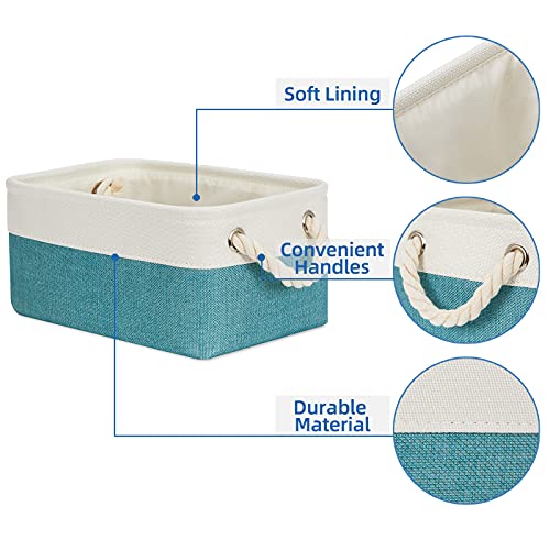 Temary Small Fabric Basket Shelf Storage Bins for Organizing 6 Pcs Decorative Baskets for Gifts Empty Collapsible Small Storage Bins for Home, Closet(Teal,11.8 L x 7.9 W x 5.3 H inches) - color: Teal&white, size: 11.8L x 7.9W x 5.3H inches (6pcs)
