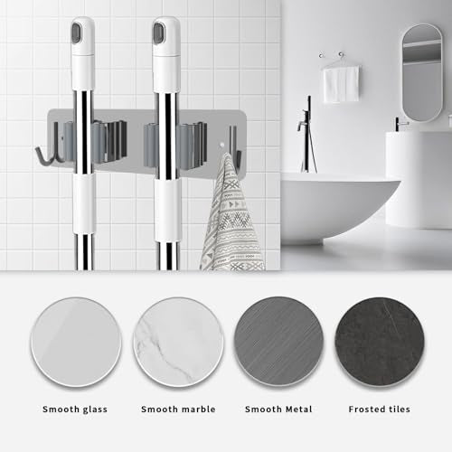 Broom and Mop Holder Wall Mounted, Heavy-Duty Stainless Steel Storage Rack with 2 Racks & 2 Hooks,Broom Organizer for Kitchen,Bathroom,Garage,Garden（BLACK - color: BLACK-2 Racks2 Hooks